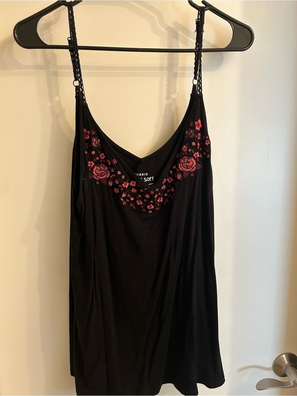 torrid Black Cami with Pink Rose Embroidery